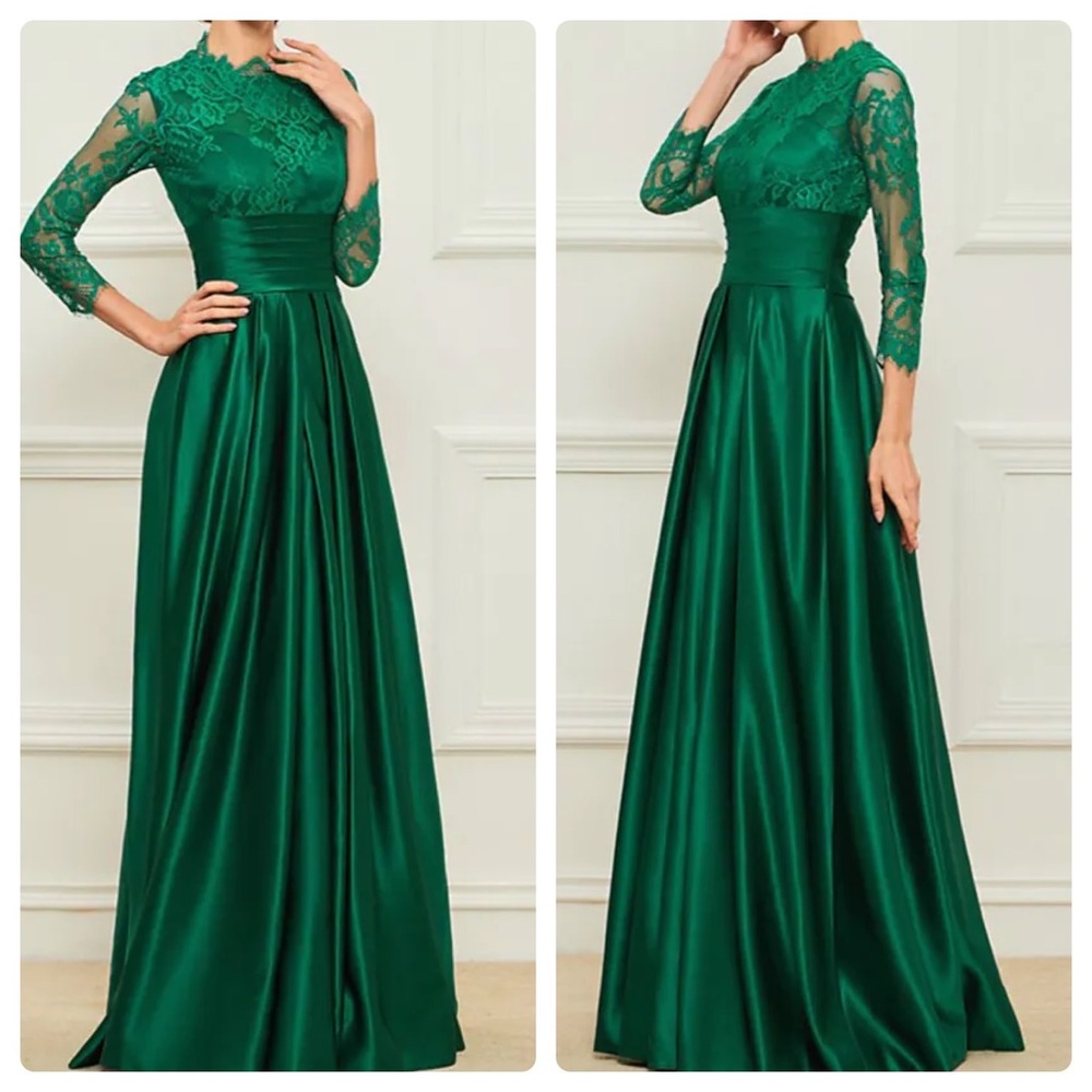 New Light in a Box Green Lace.Satin Long Gown Sz 16